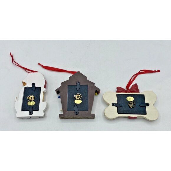 Dog Pet Mini Photo Frame Christmas Ornaments Set of 3 Dog House Bone Puppy - Picture 8 of 16